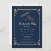 Blue Grad Cap Frame Navy Blue Graduation Einladung (Vorderseite)