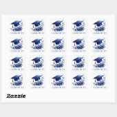 Blue Grad Cap und Blume Graduate Envelope Quadratischer Aufkleber (Blatt)
