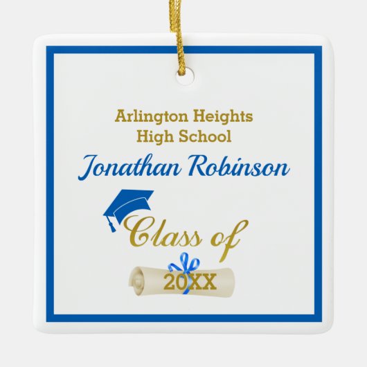 Blue Grad Cap und Diploma Keramik Ornament (Vorderseite)