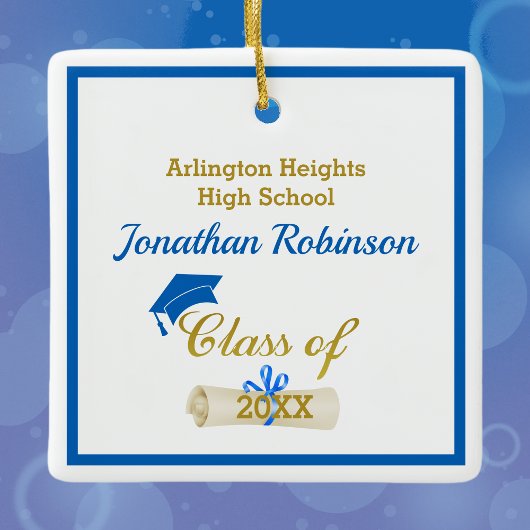Blue Grad Cap und Diploma Keramik Ornament