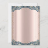 Blue Grad Cap, Wein, Confetti Rose Gold Abschluss Einladung (Rückseite)