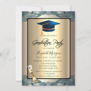 Blue Grad Cap, Wein, Glass Champagne Einladung