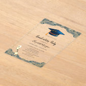 Blue Grad Cap, Wine Glass Confetti Abschluss Acryleinladungen (Ablage )