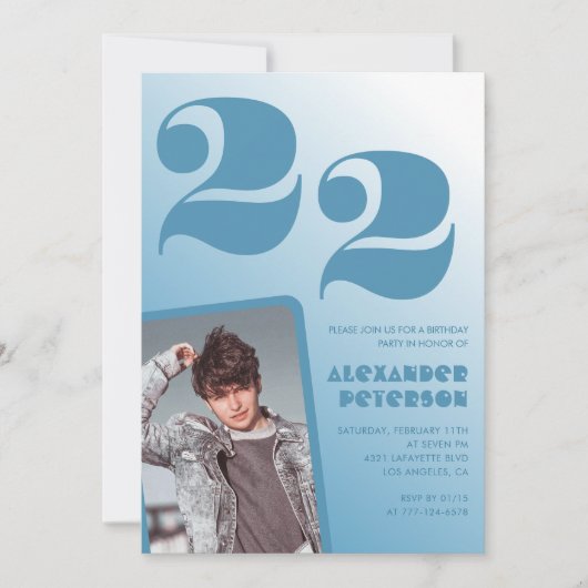 Blue Gradient 22. Geburtstagseinladungen Boy Foto Einladung (Vorderseite)