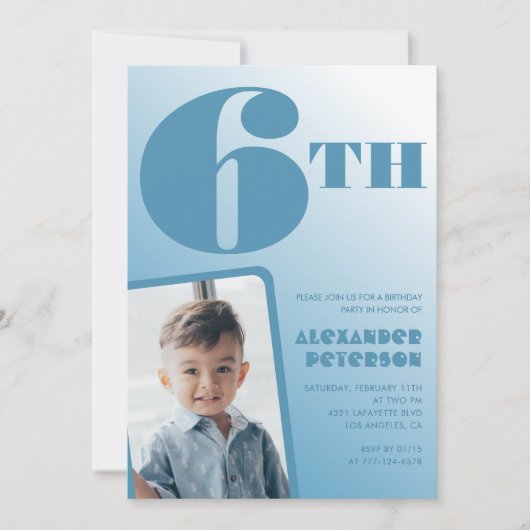 Blue Gradient 6. Geburtstag Einladungen Foto (Vorderseite)