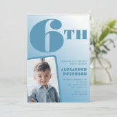 Blue Gradient 6. Geburtstag Einladungen Foto (Stehend Vorderseite)