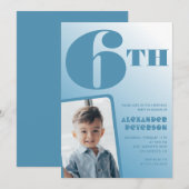 Blue Gradient 6. Geburtstag Einladungen Foto (Vorne/Hinten)