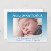 Blue Gradient Baby Boy Geburtstagskündigung Ankündigungspostkarte (Vorne/Hinten)