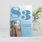 Blue Gradient Foto 83. Geburtstag Einladung (Stehend Vorderseite)