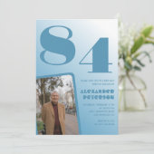 Blue Gradient Foto 84. Geburtstag Einladung (Stehend Vorderseite)