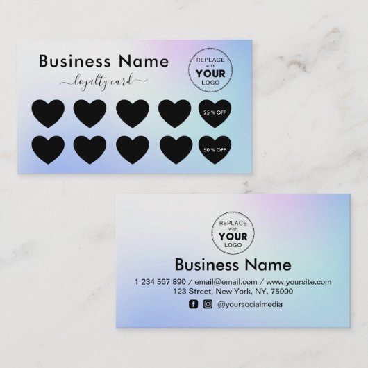 Blue Gradient Fügen Sie Ihren Logoabschlag Minimal Treuekarte (Vorne/Hinten)