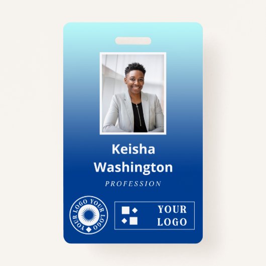 Blue Gradient Hinzufügen von zwei Logos Mitarbeite Ausweis (Vorderseite)