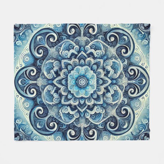 Blue Gradient Mandala Design 2 Fleecedecke (Vorderseite (Horizontal))