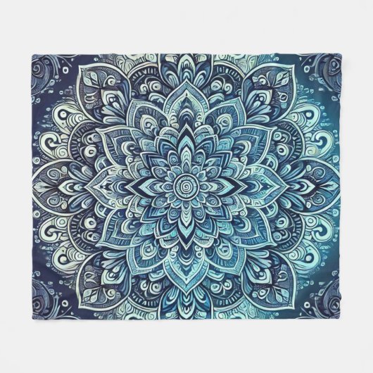 Blue Gradient Mandala Design Fleecedecke (Vorderseite (Horizontal))