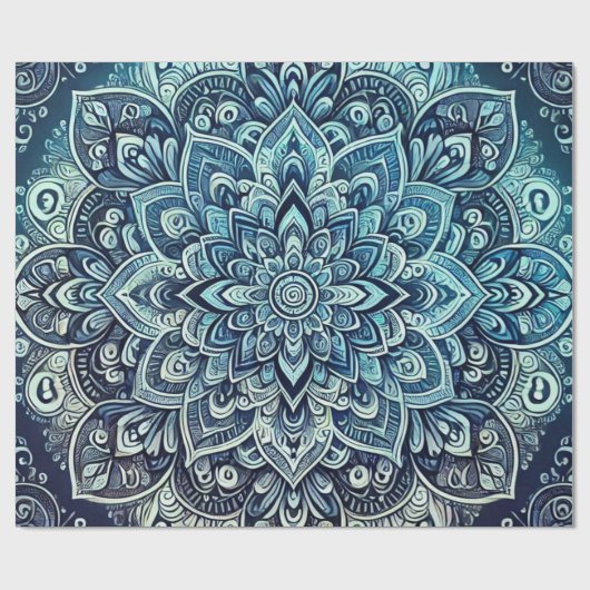 Blue Gradient Mandala Design Geschenkpapier (Flach)