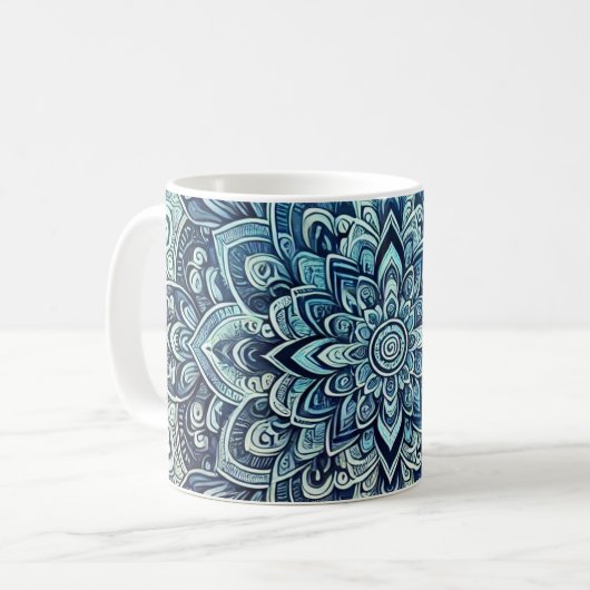 Blue Gradient Mandala Design Kaffeetasse (Vorderseite Links)