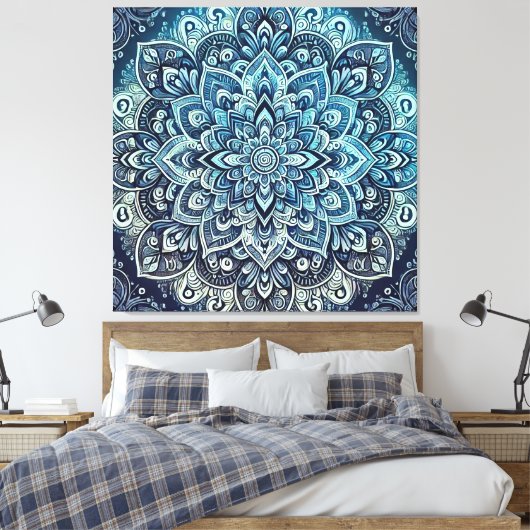 Blue Gradient Mandala Design Leinwanddruck (Insitu (Schlafzimmer))