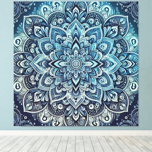 Blue Gradient Mandala Design Leinwanddruck (Insitu (Holzboden))