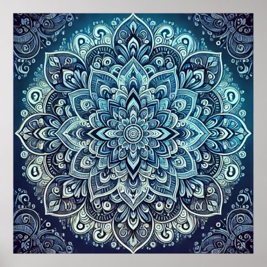 Blue Gradient Mandala Design Poster (Vorne)