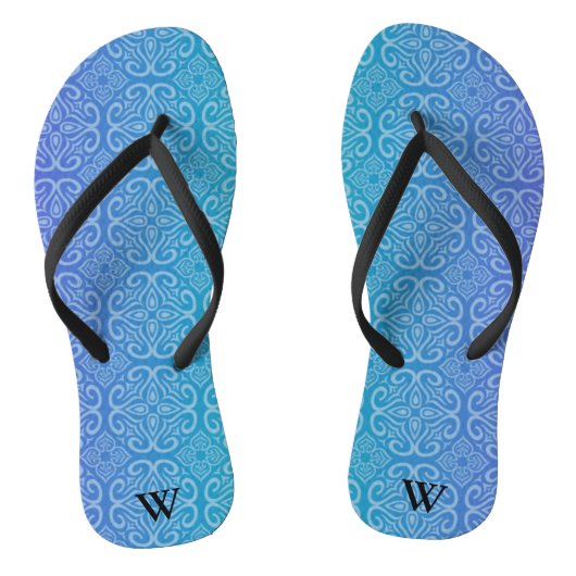 Blue Gradient Mandala Zen Muster Personalisiert Badesandalen (Fußbett)