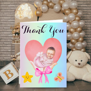 Blue Gradient Newborn Card   Handschuhe Dankeskarte
