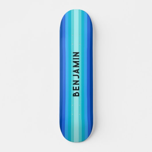 Blue Gradient Strip Skateboard mit Namen (Vorne)