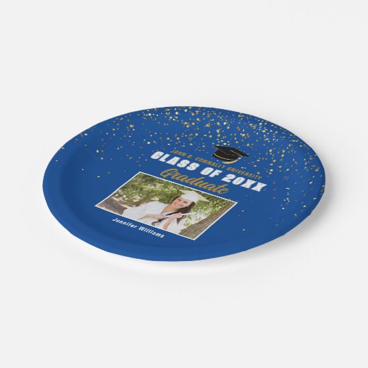 Blue Graduate Foto Class of 2025 Graduation Party Pappteller (Schrägansicht)