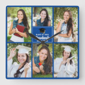 Blue Graduate Foto Collage 2025 Custom Abschluss Quadratische Wanduhr (Vorderseite)