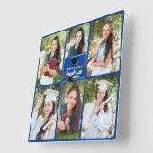 Blue Graduate Foto Collage 2025 Custom Abschluss Quadratische Wanduhr (Winkel)
