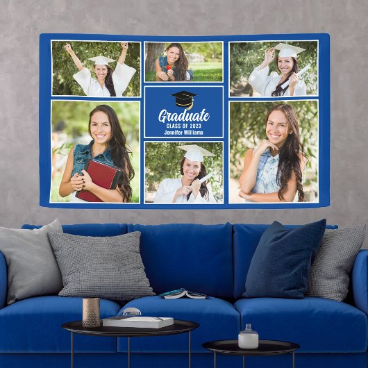 Blue Graduate Foto Collage 2025 Graduation Party Banner