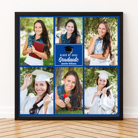Blue Graduate Foto Collage Abschluss Square Poster