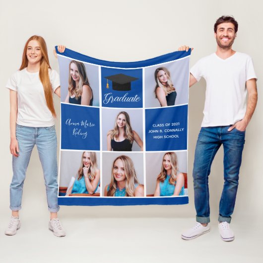 Blue Graduate Foto Collage Custom Abschluss 2025 Fleecedecke (Beispiel)