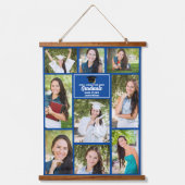 Blue Graduate Foto Collage Modern 2025 Abschluss Wandteppich Mit Holzrahmen (Vorderseite)