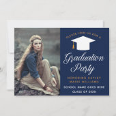 Blue Graduate Foto Elegant Graduation Party Einladung (Vorderseite)