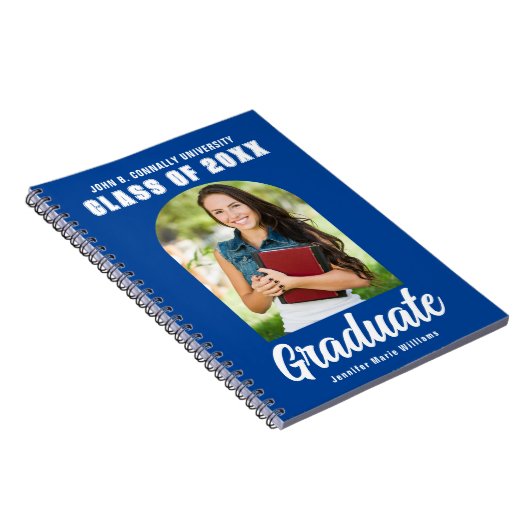 Blue Graduate Foto Moderner Abschluss Keepake Notizblock (Rechte Seite)