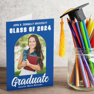 Blue Graduate Foto Moderner Bogen geklappter Absch Ankündigung