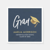 Blue Graduate Gold Cap Abschluss Serviette (Vorderseite)