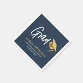 Blue Graduate Gold Cap Abschluss Serviette (Ecke)