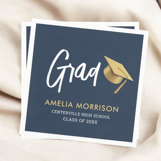 Blue Graduate Gold Cap Abschluss Serviette