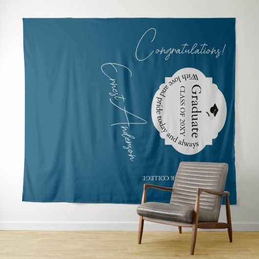 Blue Graduate Gratulation Abschluss Hintergrund Wandteppich (Beispiel (Horizontal))