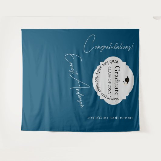 Blue Graduate Gratulation Abschluss Hintergrund Wandteppich (Vorderseite (Horizontal))