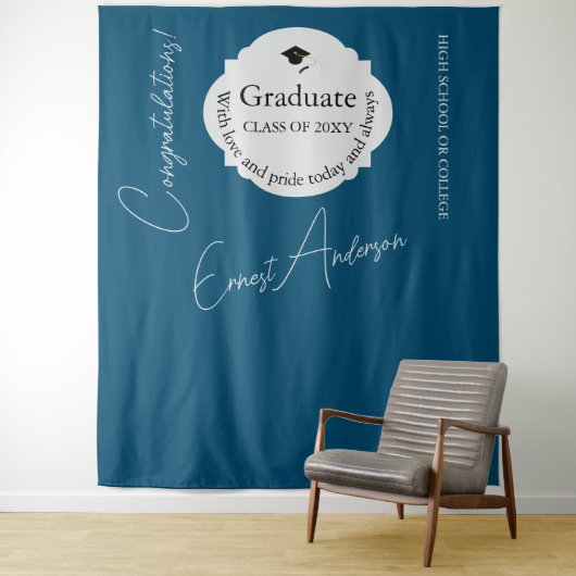 Blue Graduate Gratulation Abschluss Hintergrund Wandteppich (Beispiel)