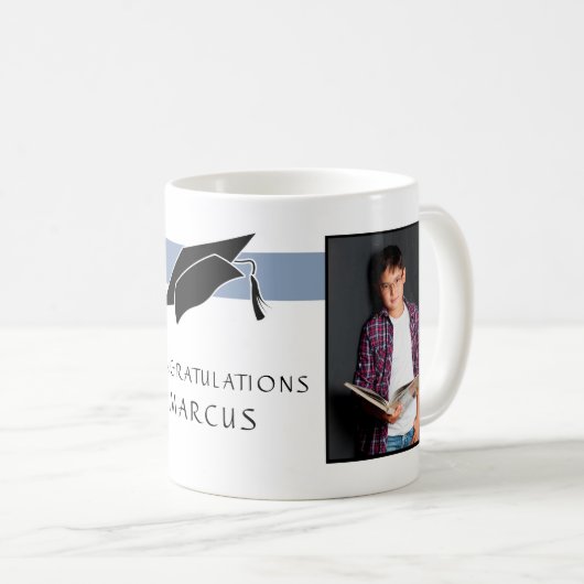 Blue Graduate Herzlichen Glückwunsch Foto Abschlus Kaffeetasse (VorderseiteRechts)