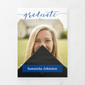 Blue Graduate Script Modern Drei Foto Dreifach Gefaltete Einladung (Cover)