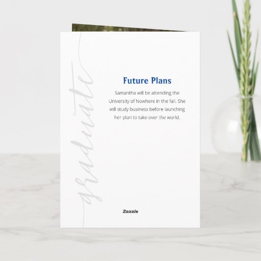 Blue Graduate Script Modernes Foto Einladung (Rückseite)