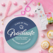 Blue Graduation Bold Retro Script Cap Icon Minimal Pappteller (Party)