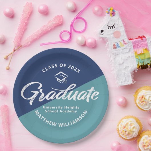 Blue Graduation Bold Retro Script Cap Icon Minimal Pappteller (Party)