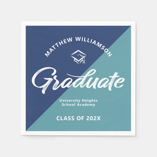 Blue Graduation Bold Retro Script Cap Icon Minimal Serviette (Vorderseite)