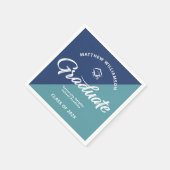 Blue Graduation Bold Retro Script Cap Icon Minimal Serviette (Ecke)