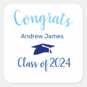 Blue Graduation Cap 2023 - Glückwunsch Quadratischer Aufkleber (Vorderseite)